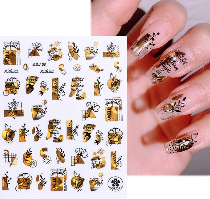 Gold Black Abstract Nail Art Stickers (Group 1)