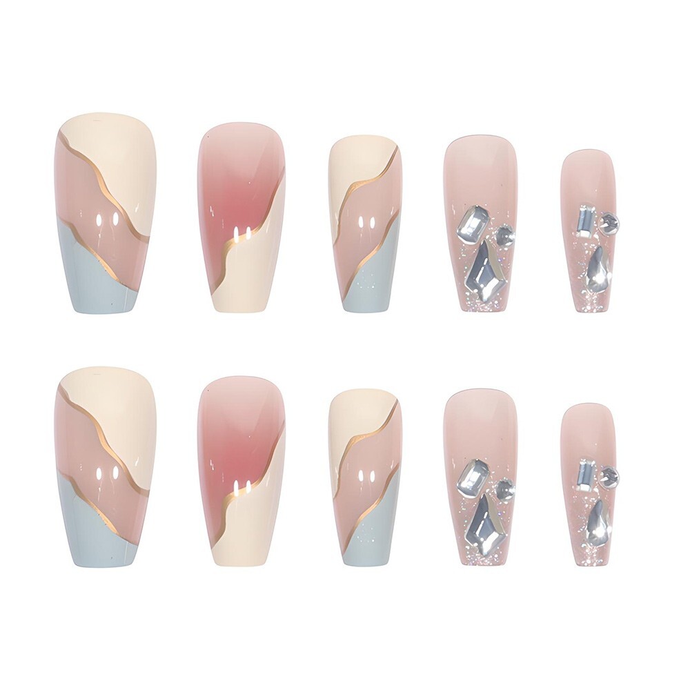 Long Milky Blue Removable Nail Patch Set (Glue-Style)