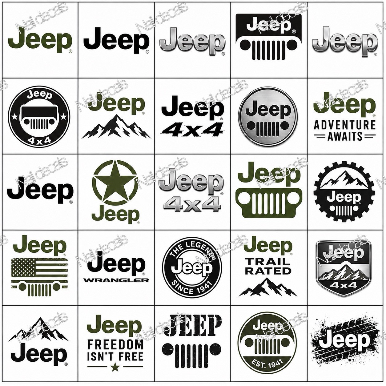 Jeep Nail Decals Clear Waterslide Transfer Set of 50 + Instructions