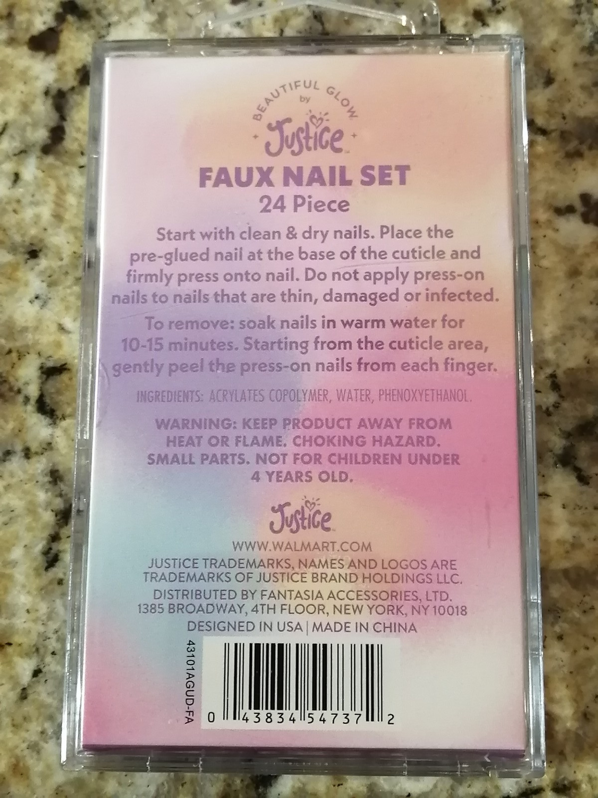 Justice for Girls Faux Nail Set Rainbow Pink Purple Swirl 24 ct
