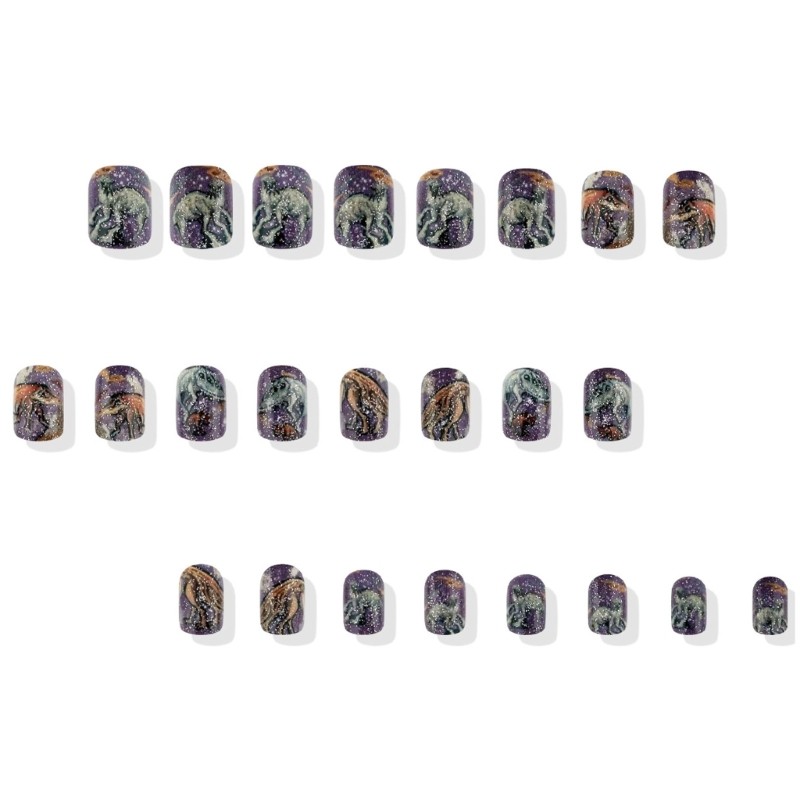 24pcs Unique Purple Dinosaur Nail Art For Independence Day And Special Occasions