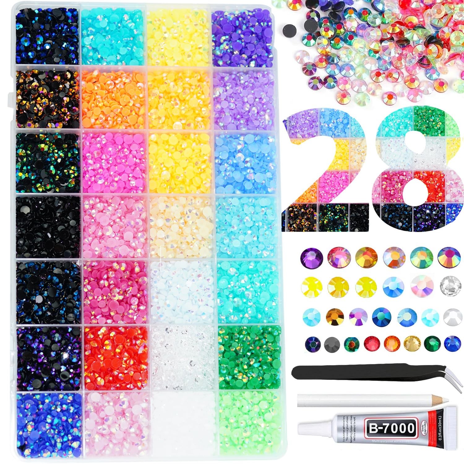 22000PCS Resin Rhinestones for Crafting, 28 Multicolor Mixed 3mm 4mm 5mm Non-…