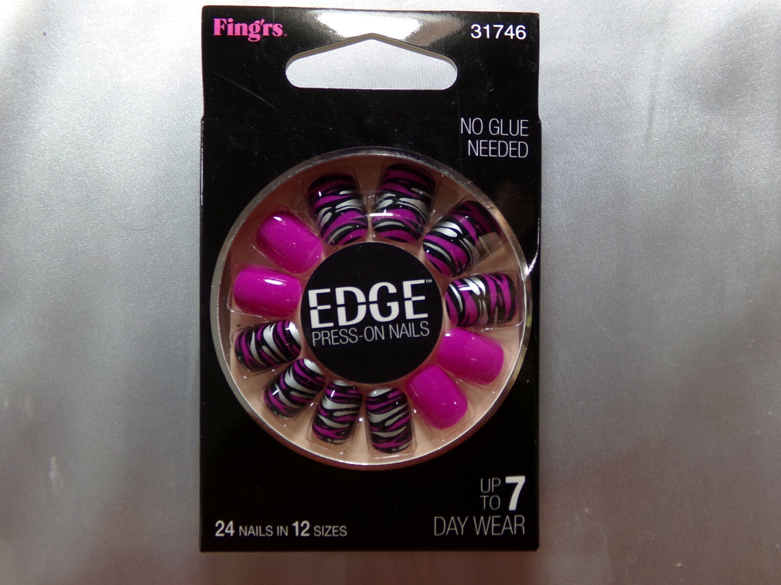 Fing’rs Shiny Mulberry Pink with Zebra Nail Short Pre-glued Press ons