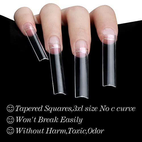 No C Curve 3XL Square Nail Tips-Clear Acrylic Square 18 Count (Pack of 20)