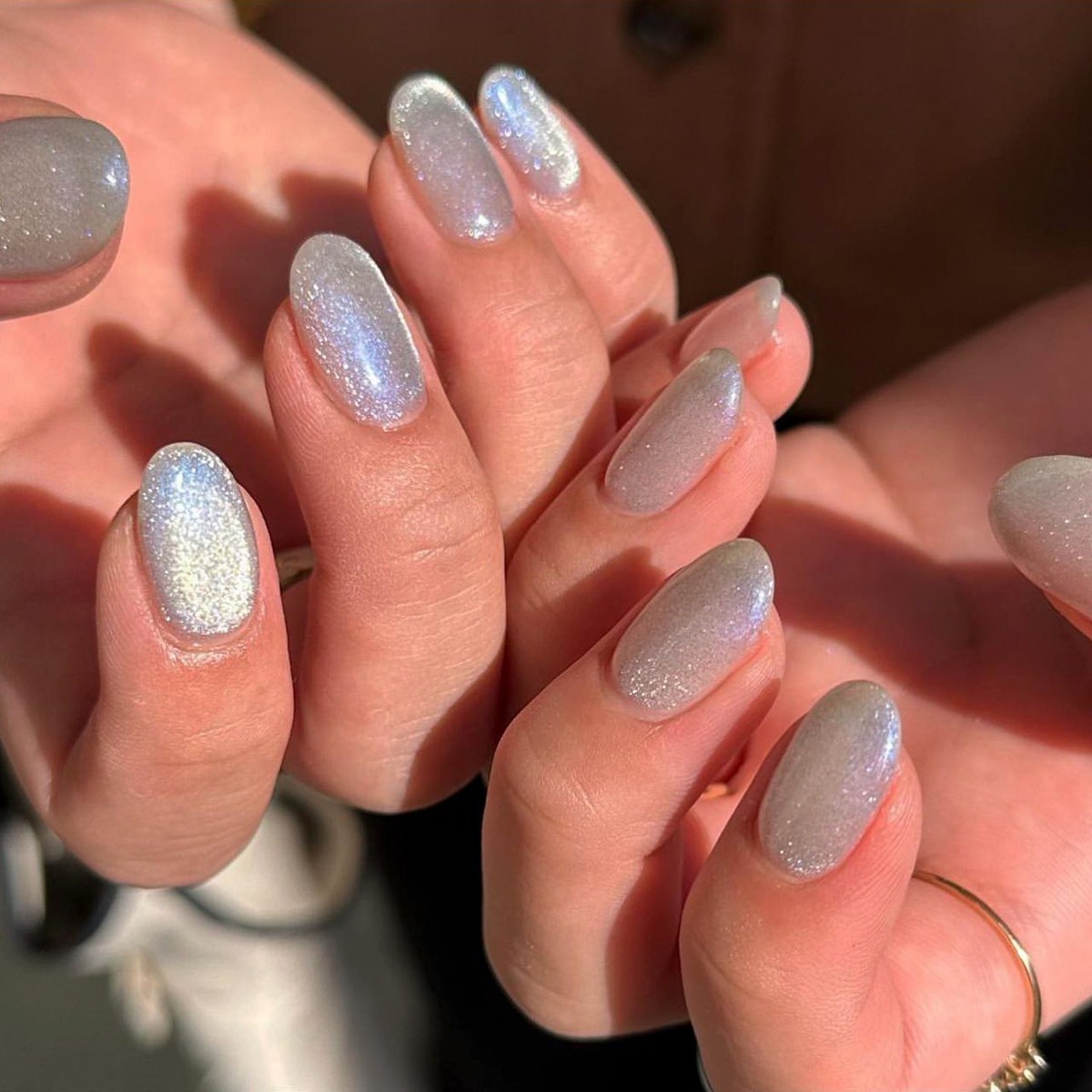 Shimmery Milky White Almond Press-On Nails 24Pcs Fake Nails with Full Prep Kit