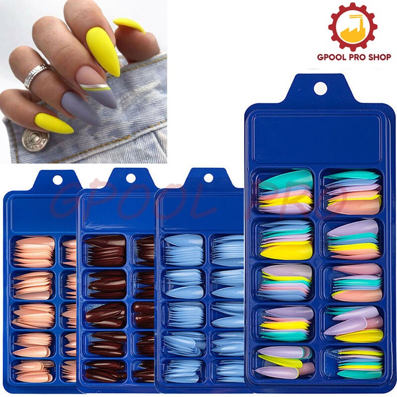 240/100PCS Full Cover Long Coffin Fake Nails Art Manicure False Nail Tips Matte