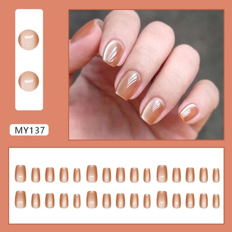 30pcs Amber Cats Eye Short Nail Press on Nail False Nail Acrylic on Nail