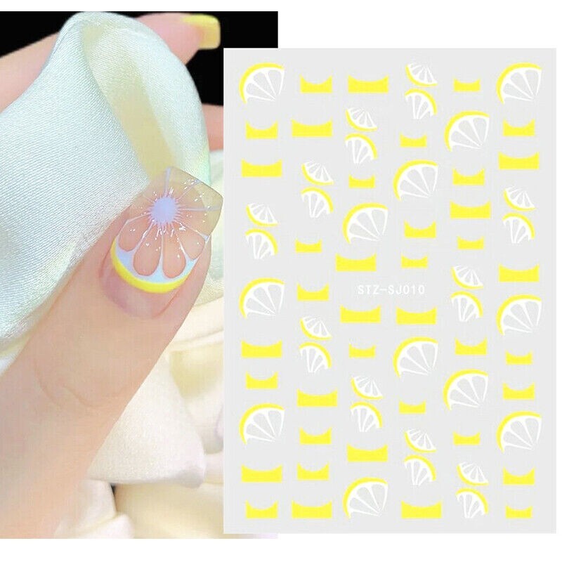 3D Nail Art Stickers Transfers Decals Metallic Fruit Yellow Lemon Slice NS39