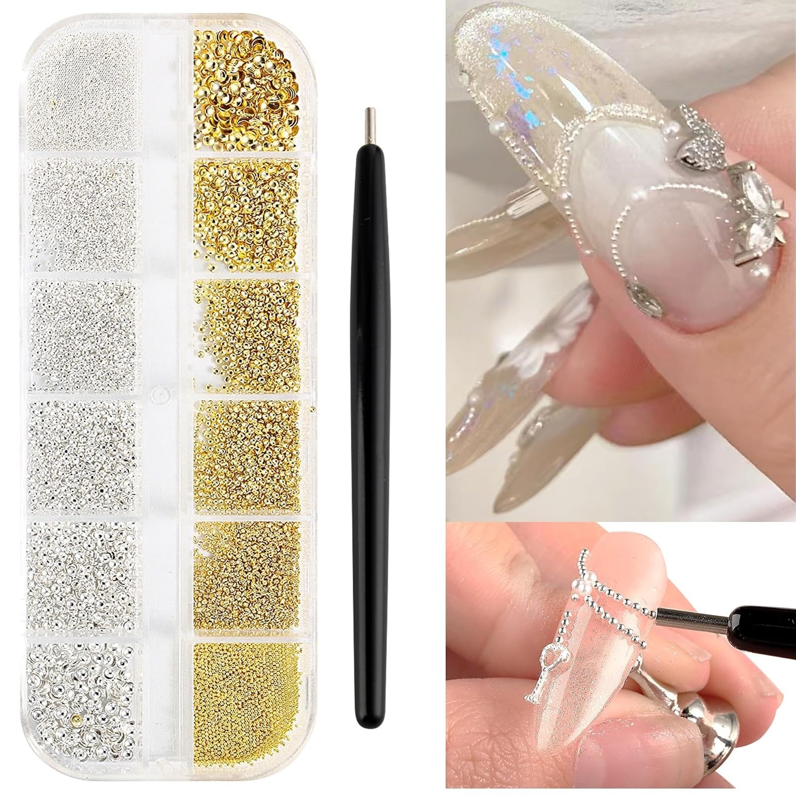 3D Nail Beads Set with Magnet Picker Tool | Nail Art Decoration Supplies