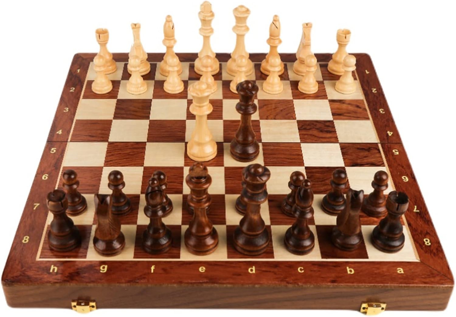 15” Walnut Chess Set with Storage Board for Adults & Children, 2 Players