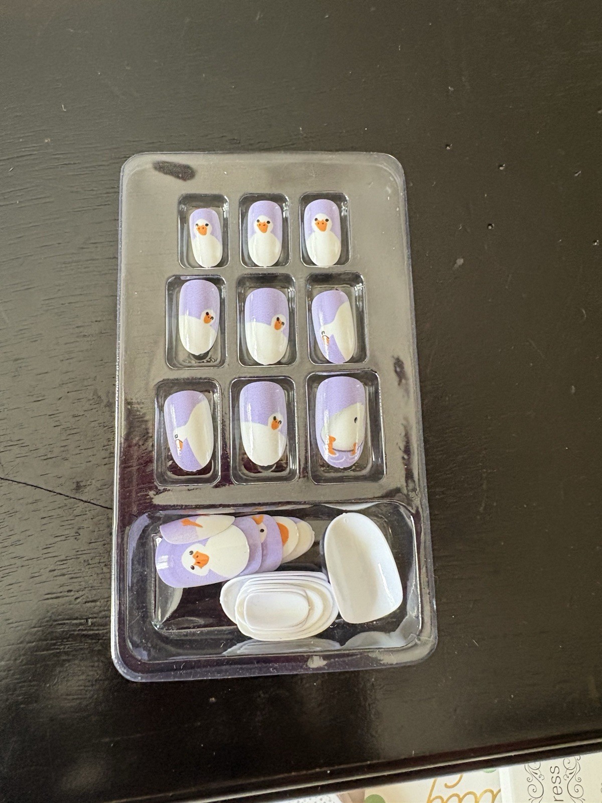 Beautiful Duck Nail Purple & White French Animal Short Square Press-On Nails