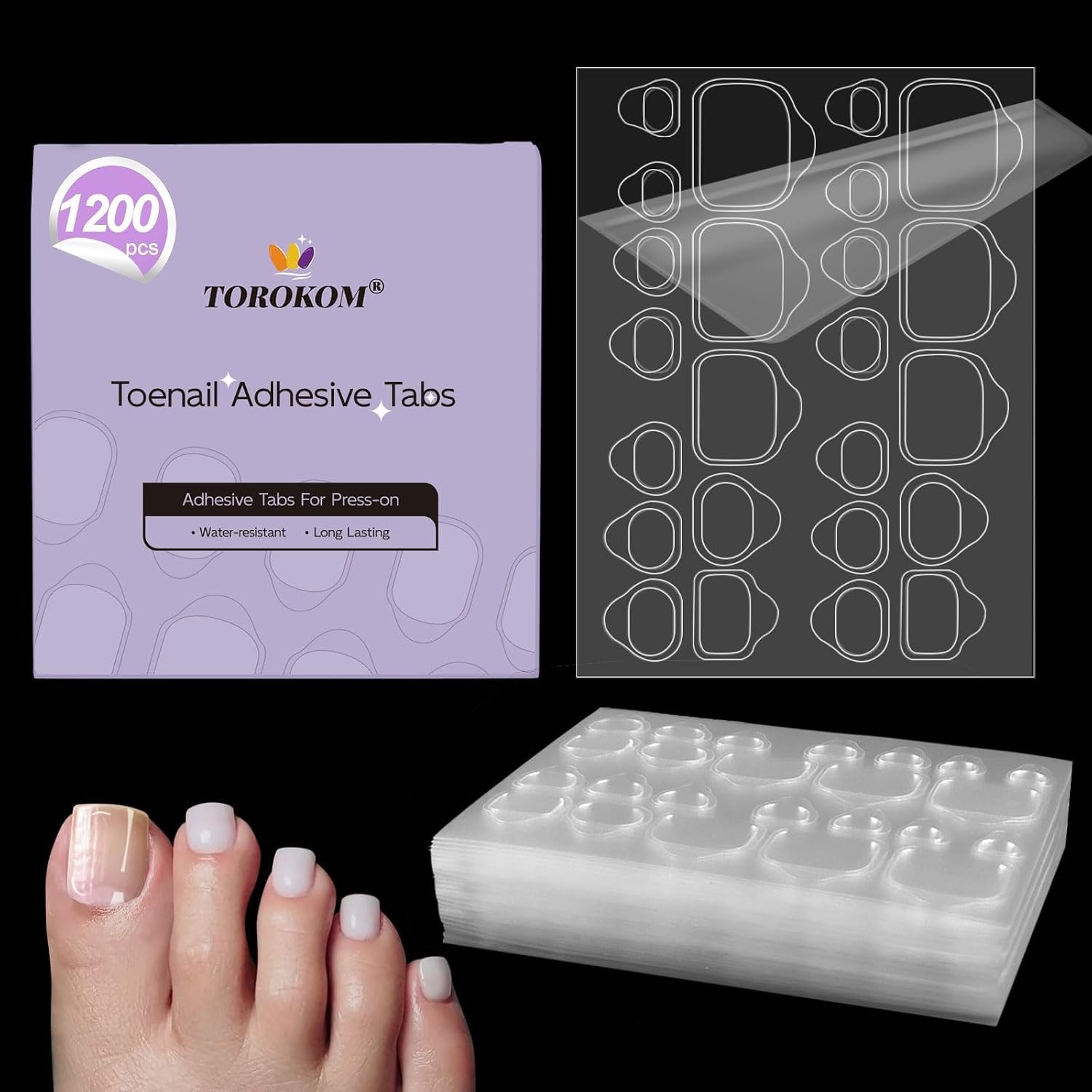 TOROKOM 1200PCS Toe Nail Adhesive Tabs Extra Strong | 50 Sheets Toenail Sticky T