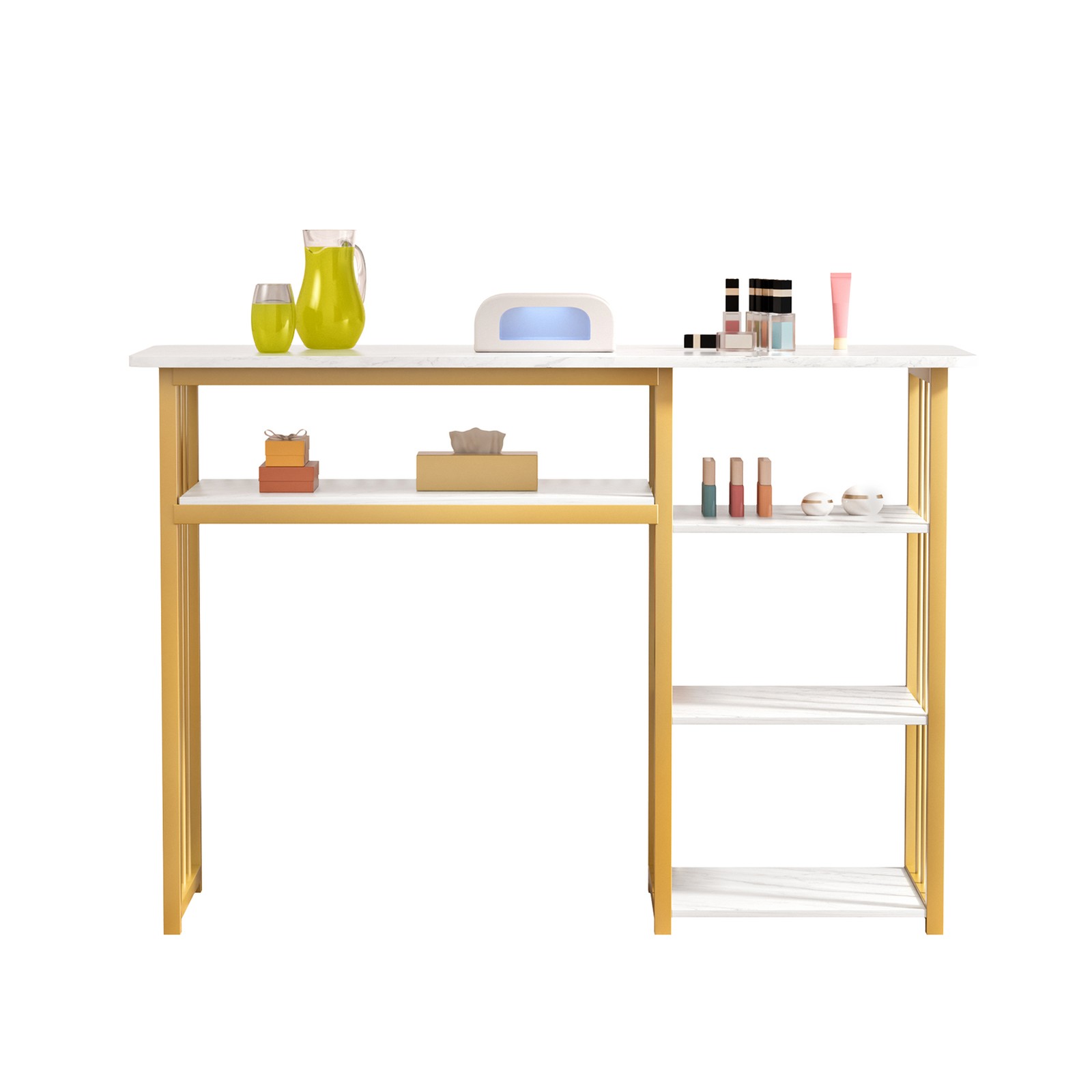 New Manicure Nail Table Beauty Salon & 3-Tier Side Shelves Station Desk White