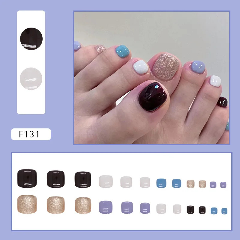 24pcs Glitter Fake Toenails Reusable Full Cover Acrylic Foot Nail Tips