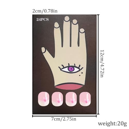 24Pcs White French Tip Press on Nails Short Square Fake Nails Pink Flower W14