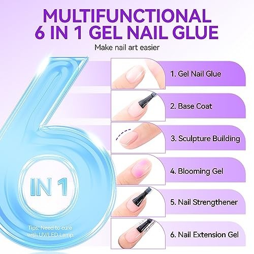 32ML 6-in-1 UV Nail Glue Gel – Strong Adhesive for Acrylic & Press-On Nails, DIY