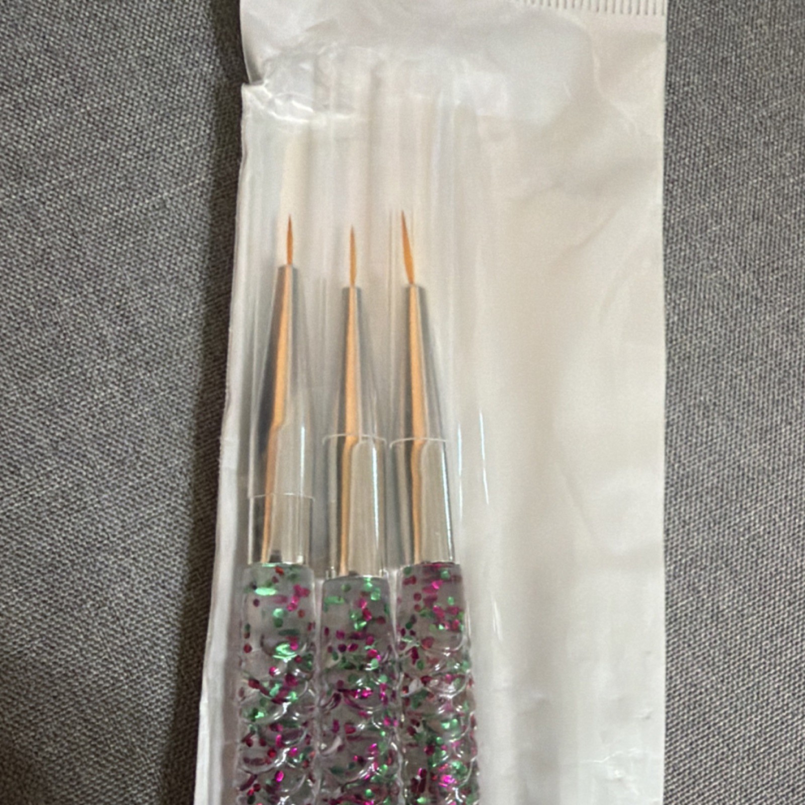 Set of 3 Glitter Nail Liner Brushes Clear Pink Green for Nail Art