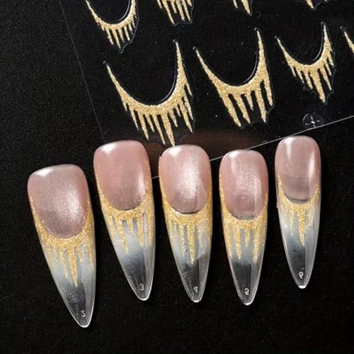 Glitter French Tip Nail Art Stickers Sparkly Gold Silver Tassel Line style8