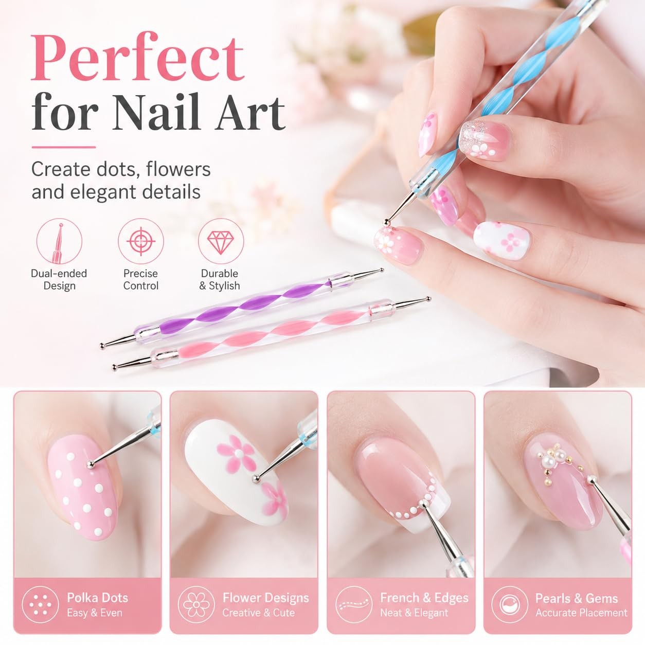 10Pcs Art Dotting Tools for Nail Art, Ball Tip Clay Tools Sculpting Pattern T…