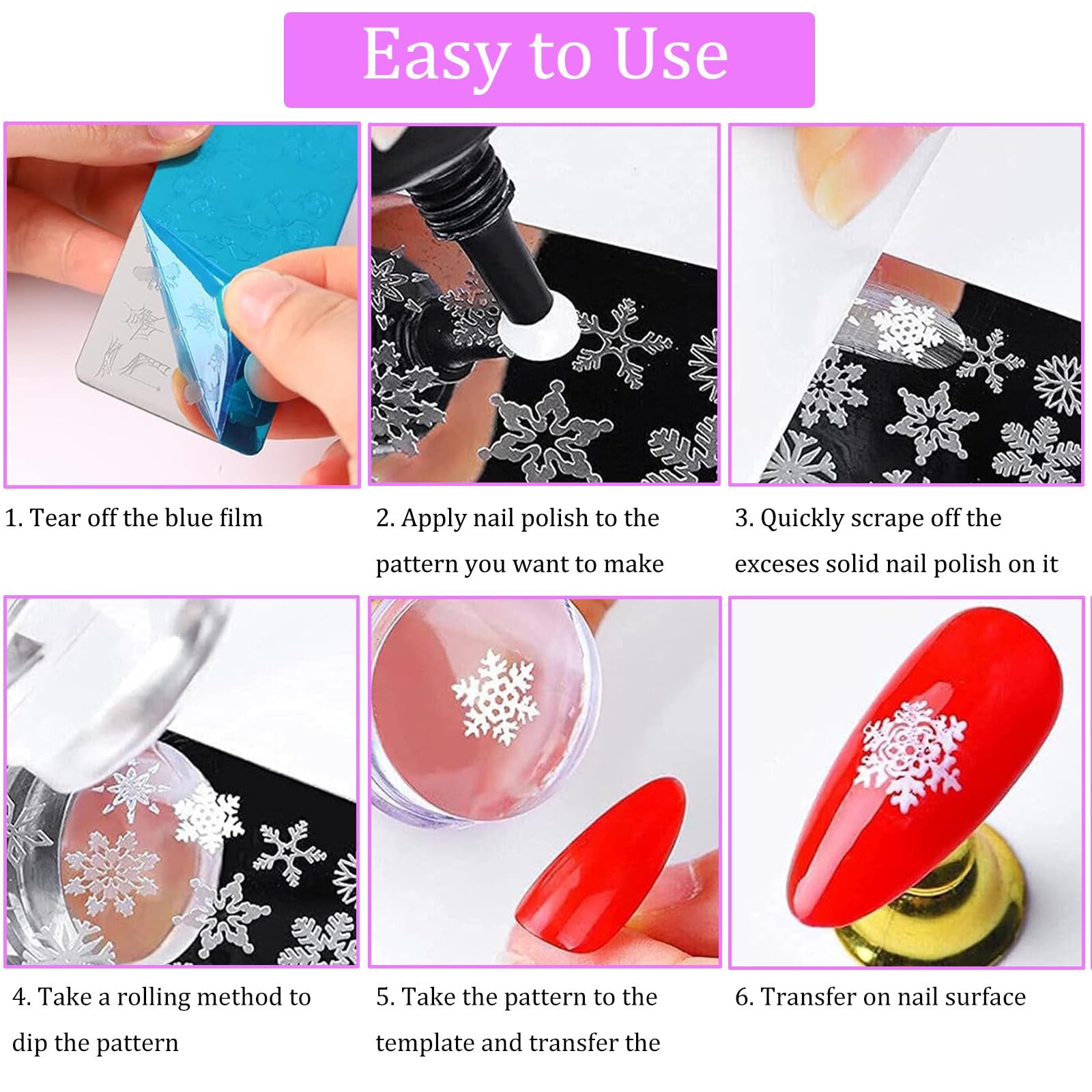 Nail Stamper Plate Kit, 4x Nail Stamping Plates +Dual-end Silicone Nail Art S…