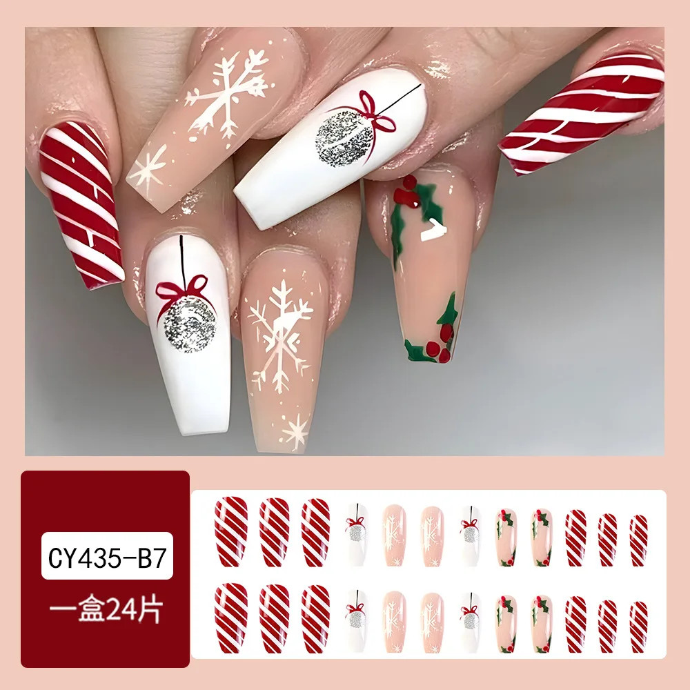 2026 Christmas Red Snow Deer Long Press On Nails