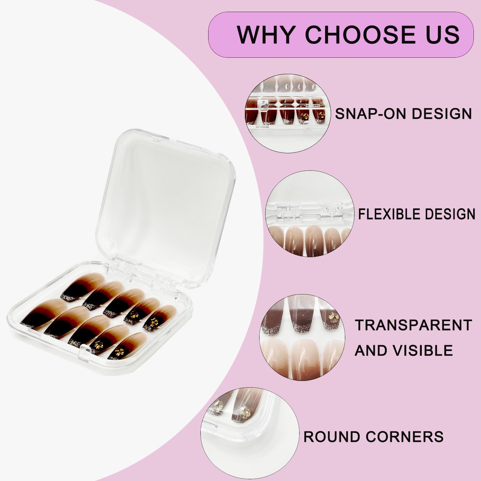 14 Pcs Press On Nail Packaging Box on 3 x 3 x 0.7 inches, Clear
