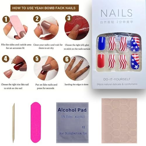24Pcs 4th of July Press on Nails Medium Square Independence independence Day-8