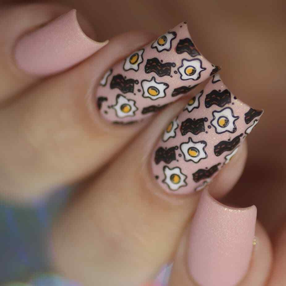 B064 Wakey Wakey, Eggs and Bakey Stamping Plate For Stamped Nail Art Design