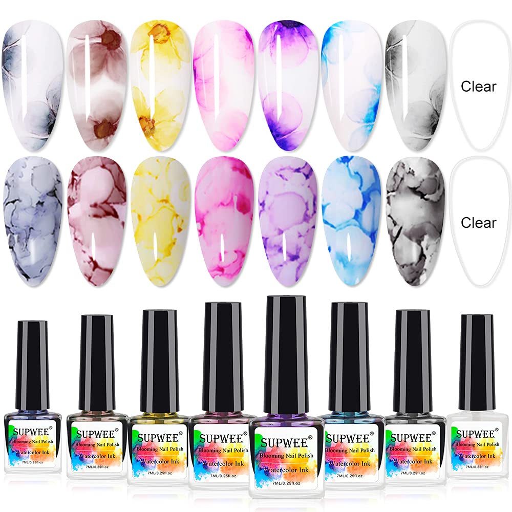 Blooming Nail Polish Watercolor Ink Marble Nail Art Blossom Effect Manicure for