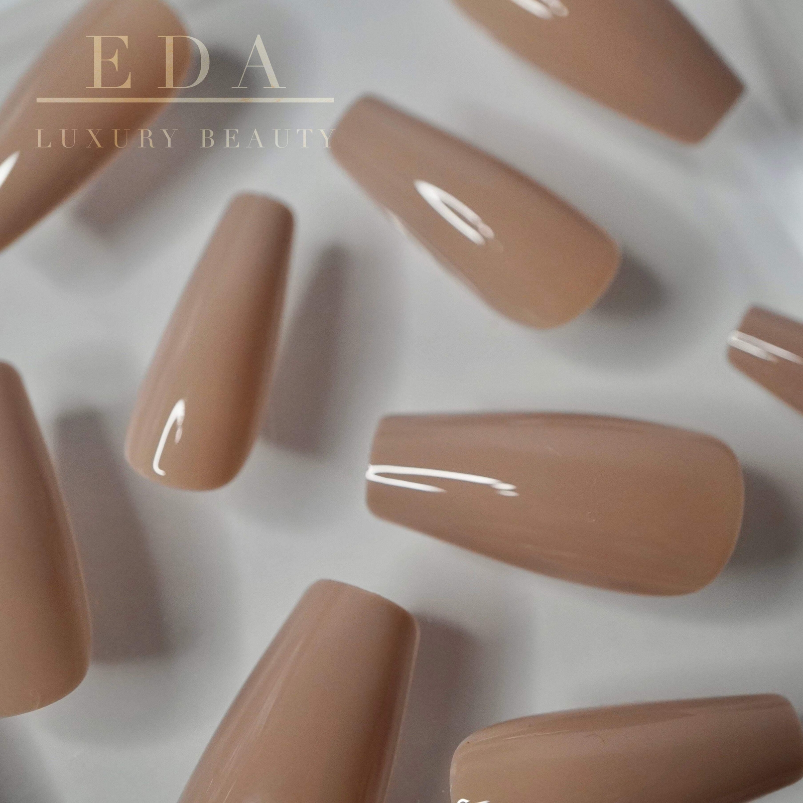 Natural Nude Beige Glossy Ballerina Extra Long Artificial Press On False Nails