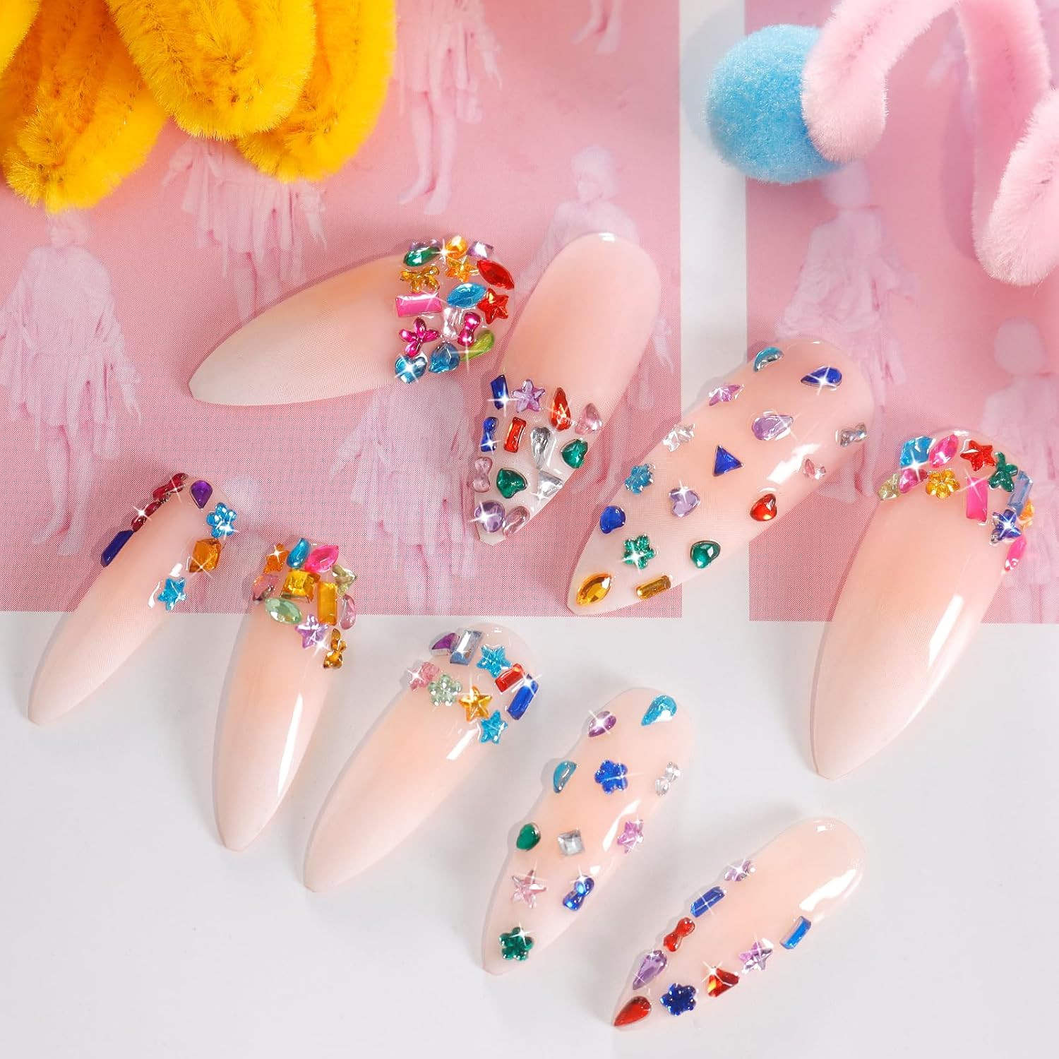 2500PCS Nail Rhinestones, Multi-Shape Colorful Gems for Nail Art | 2-5Mm Mixed S