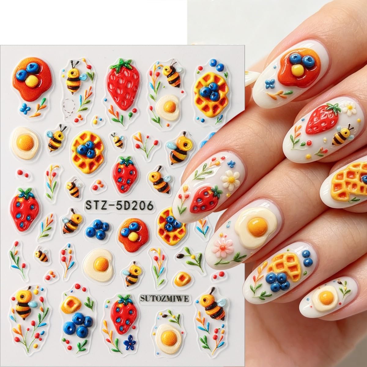 Summer Daisy Flower Nail Art Stickers 5D Embossed Nail Decals 2PCS Cute Bee L…