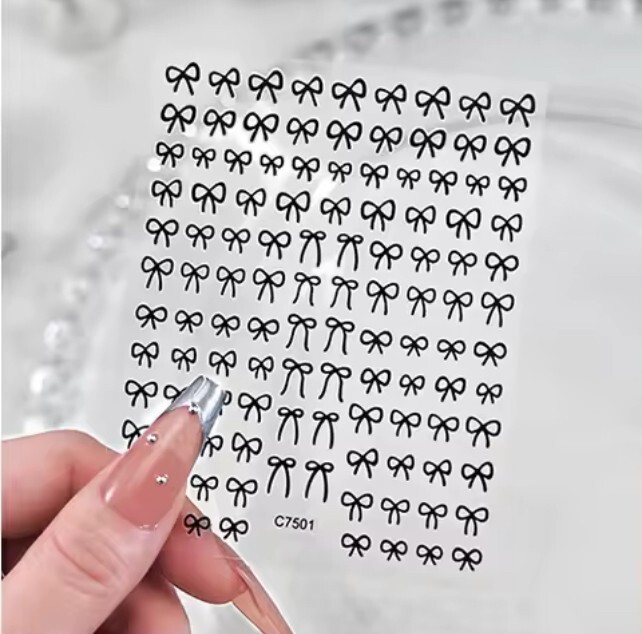 Minimalist Bow Nail Art Stickers Black White Gold Silver Red Ribbon Gel Nail