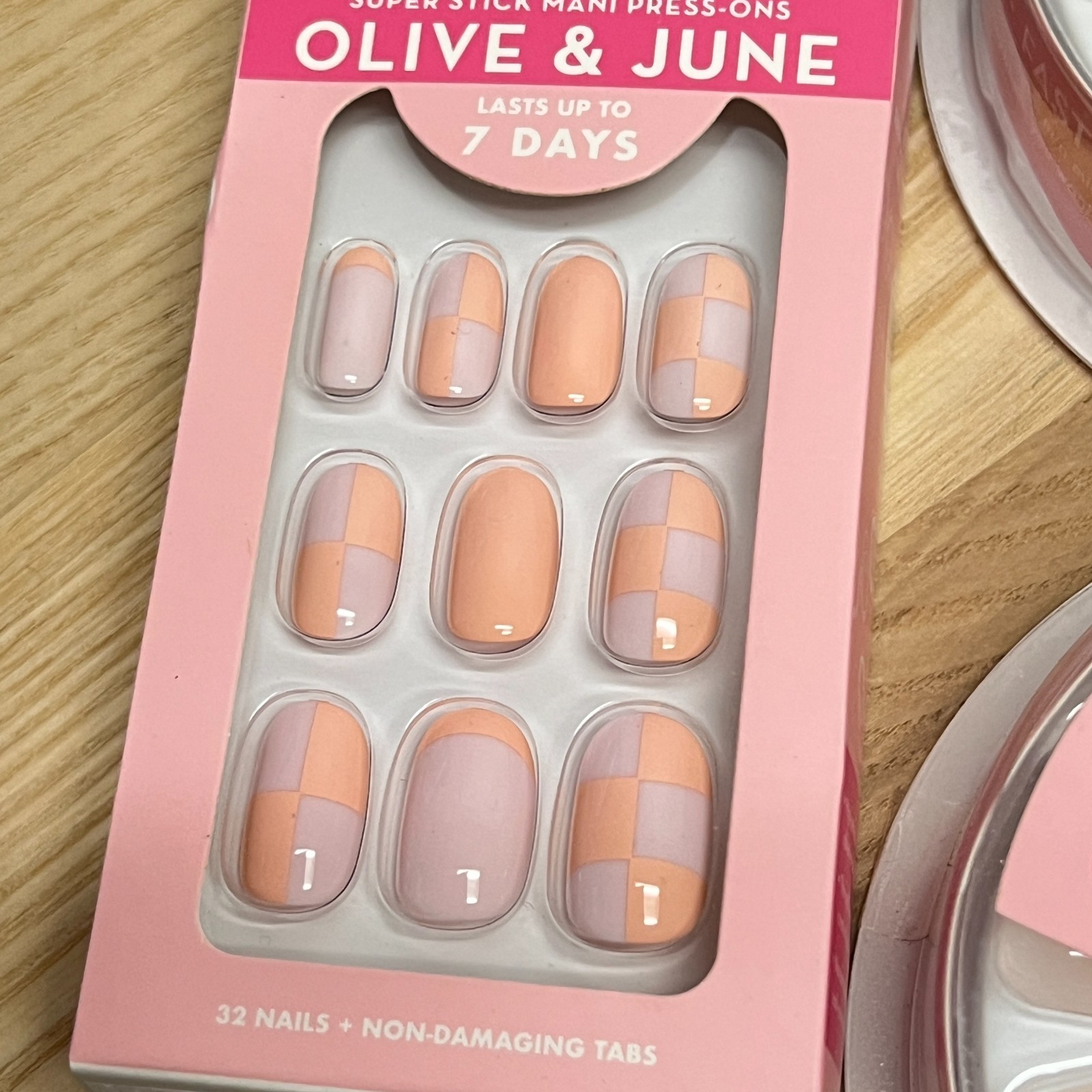 3X Olive & June Short Press-On Nails Squoval & Round NEW French Tip Checkerboard