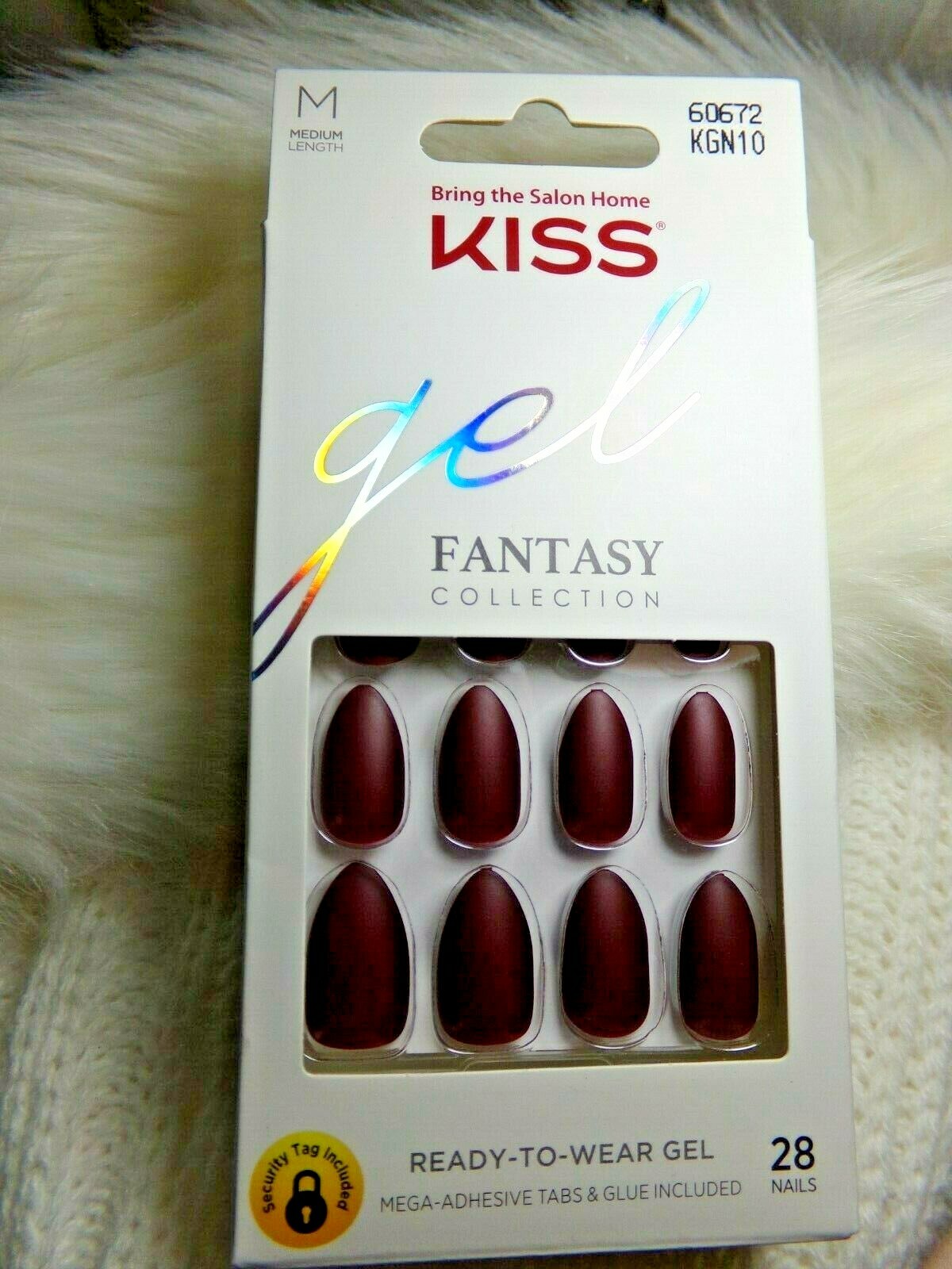 Kiss Gel Fantasy Matte Burgundy Red Glue On Nail Medium Almond