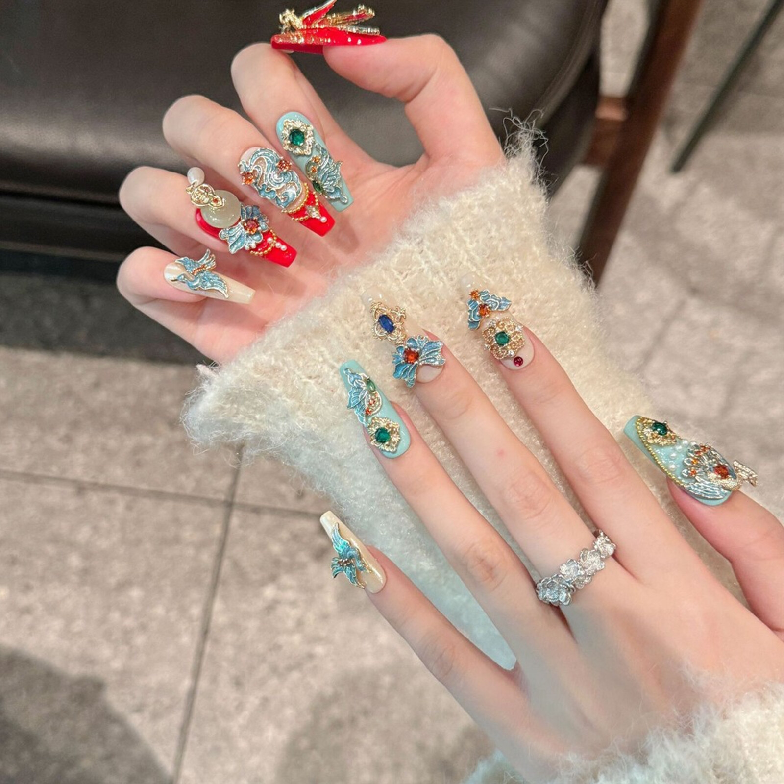 Handmade High-quality 3D Diamond Wedding Nail False Nail Long Press On Nail