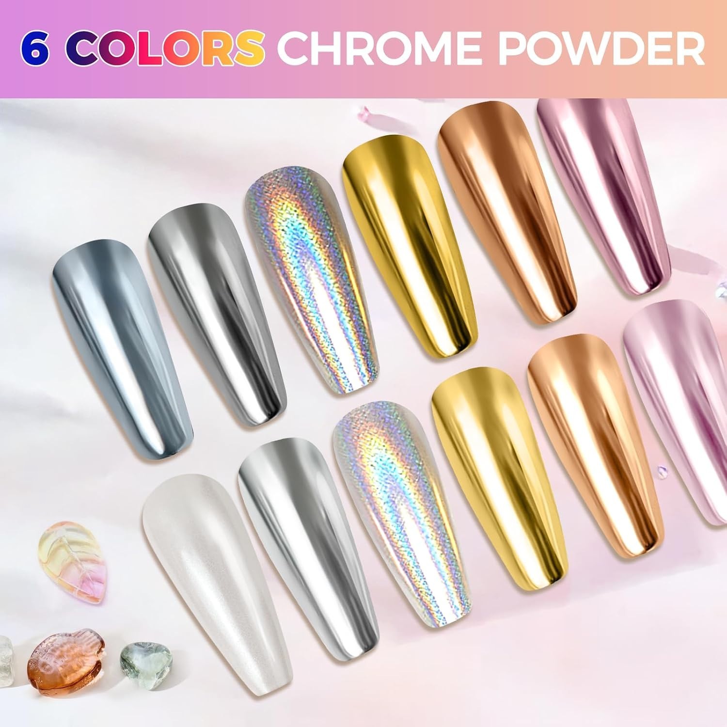 Chrome Nail Powder Palette – Iridescent Holographic Shine & Style