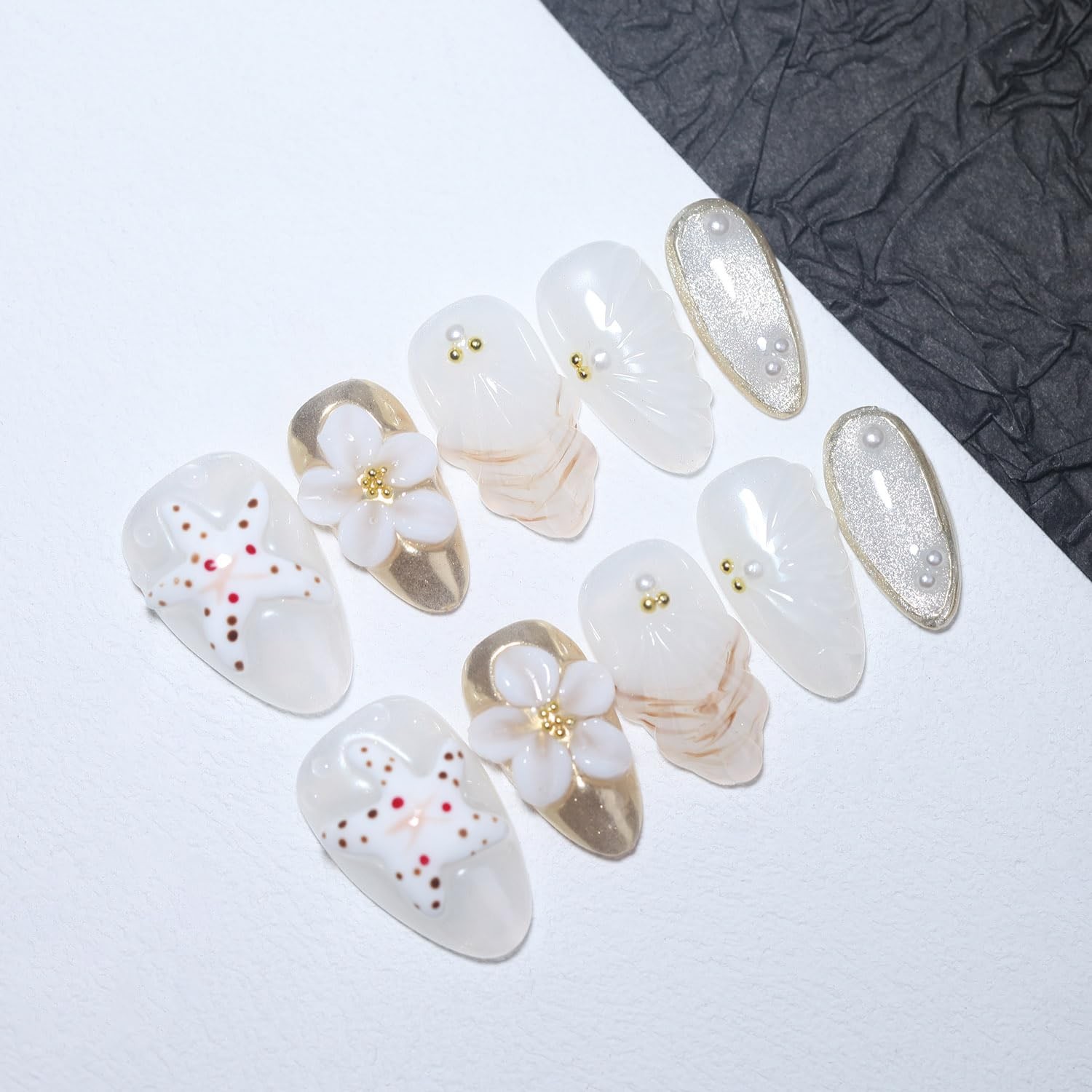 EasierGlow 10 Pcs Handmade Short Almond Press On Nails – Easy Apply and Remov…