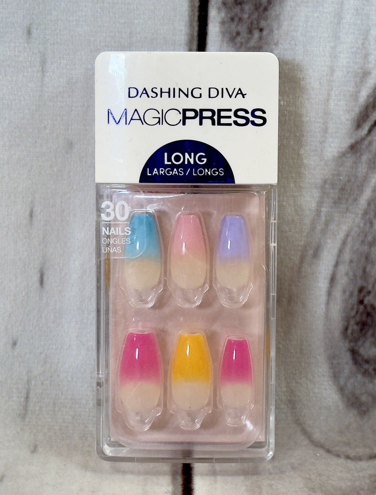 Dashing Diva Magic Press On Nails Long Coffin Colorful Ombre PO85 Happy Medium