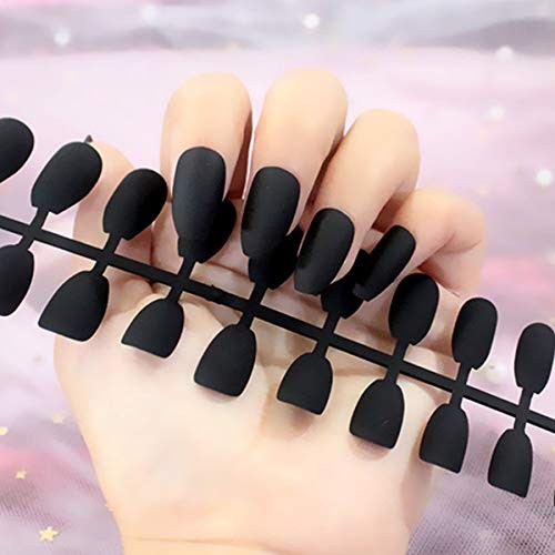 24pcs Pure Color Coffin Nails Matte False Gel Nails Art Tips Sets MFN-Black