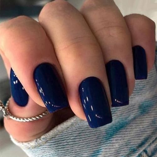 Royal Blue Press on Nails – Short Square Square Fake Nails 86-04 – Dark Blue