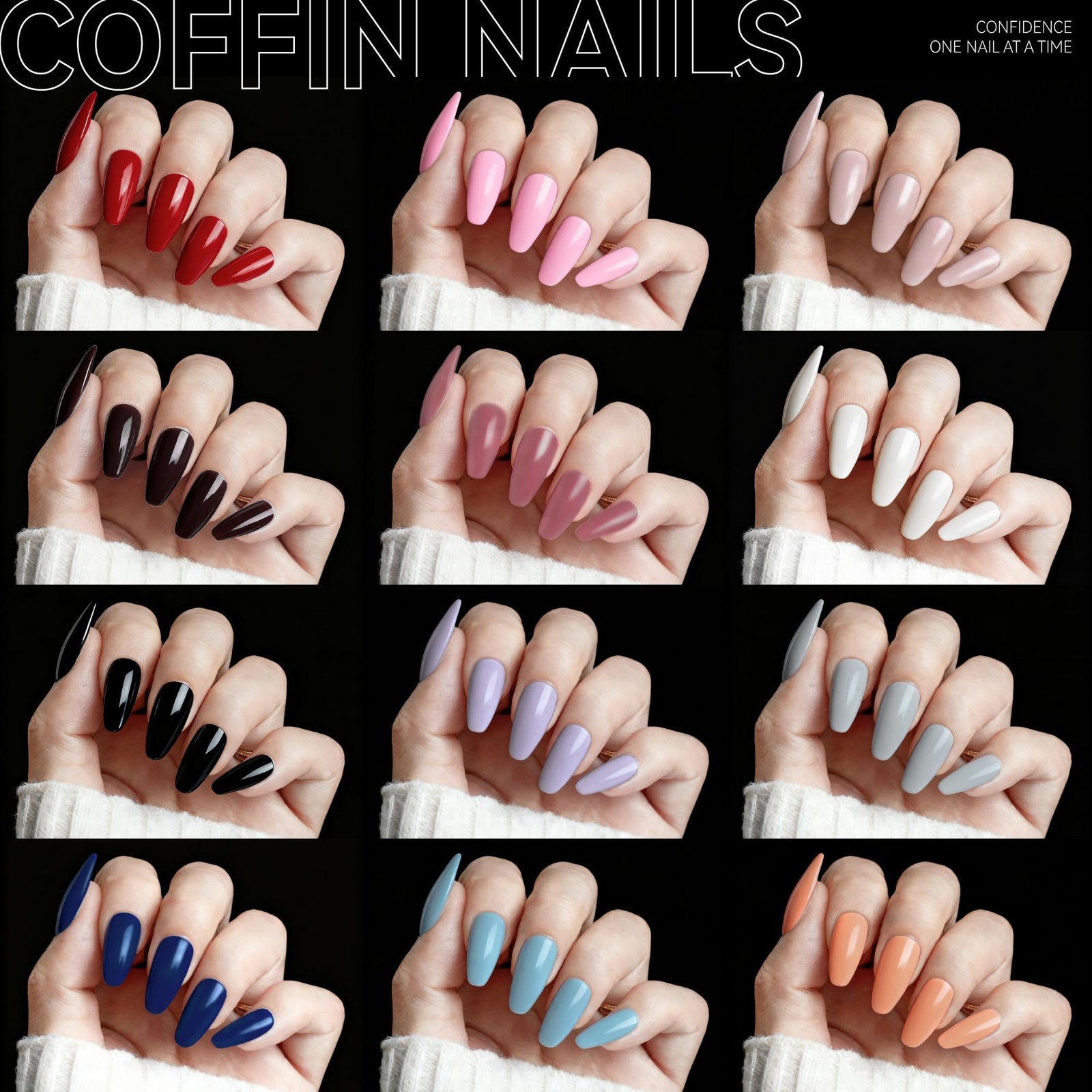 U-LIAN 576Pcs Press on Nails Kit, Short Almond & Coffin Shapes, 24 Pack Gloss…
