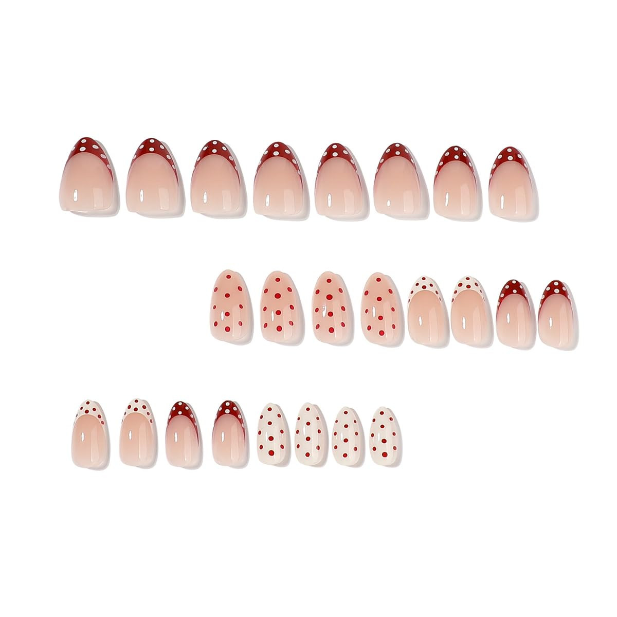 Short Almond Press on Nails Polka Dot Fake Nails French Tip False Nails with Des