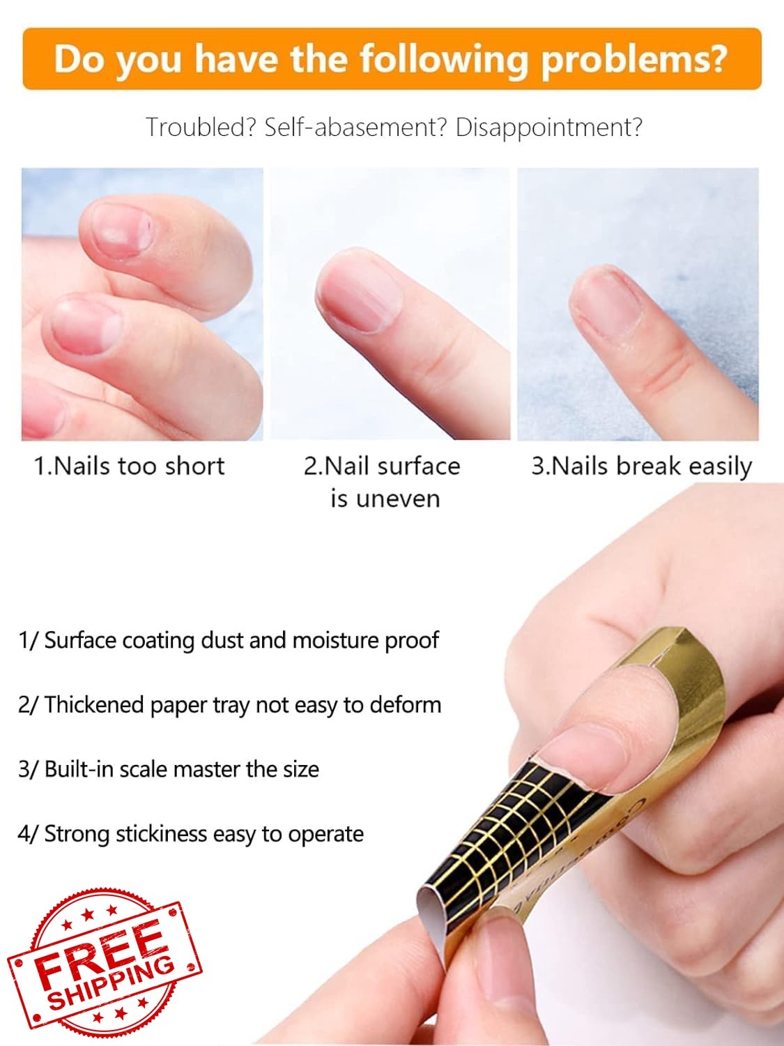 Yokilly Nail Forms Gold Rectangle 100pc Acrylic