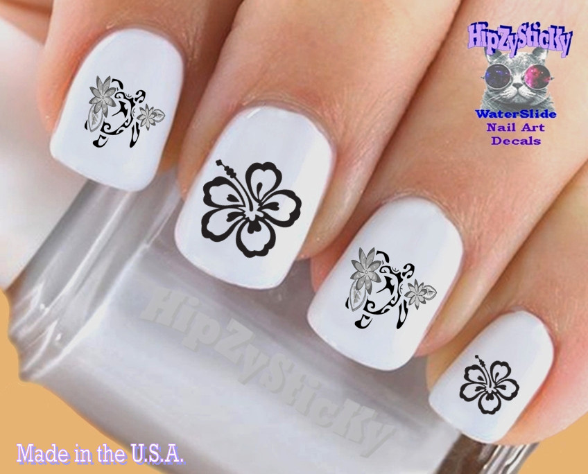 Nail Art 2207 Hawaiian Flower Sea Turtle #1 WaterSlide Nail Decals Transfers