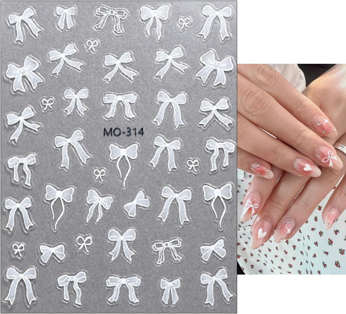 3Sheets 5D Embossed Bow Nail Stickers for Nail Art Self-Adhesive Bow Nail Decals