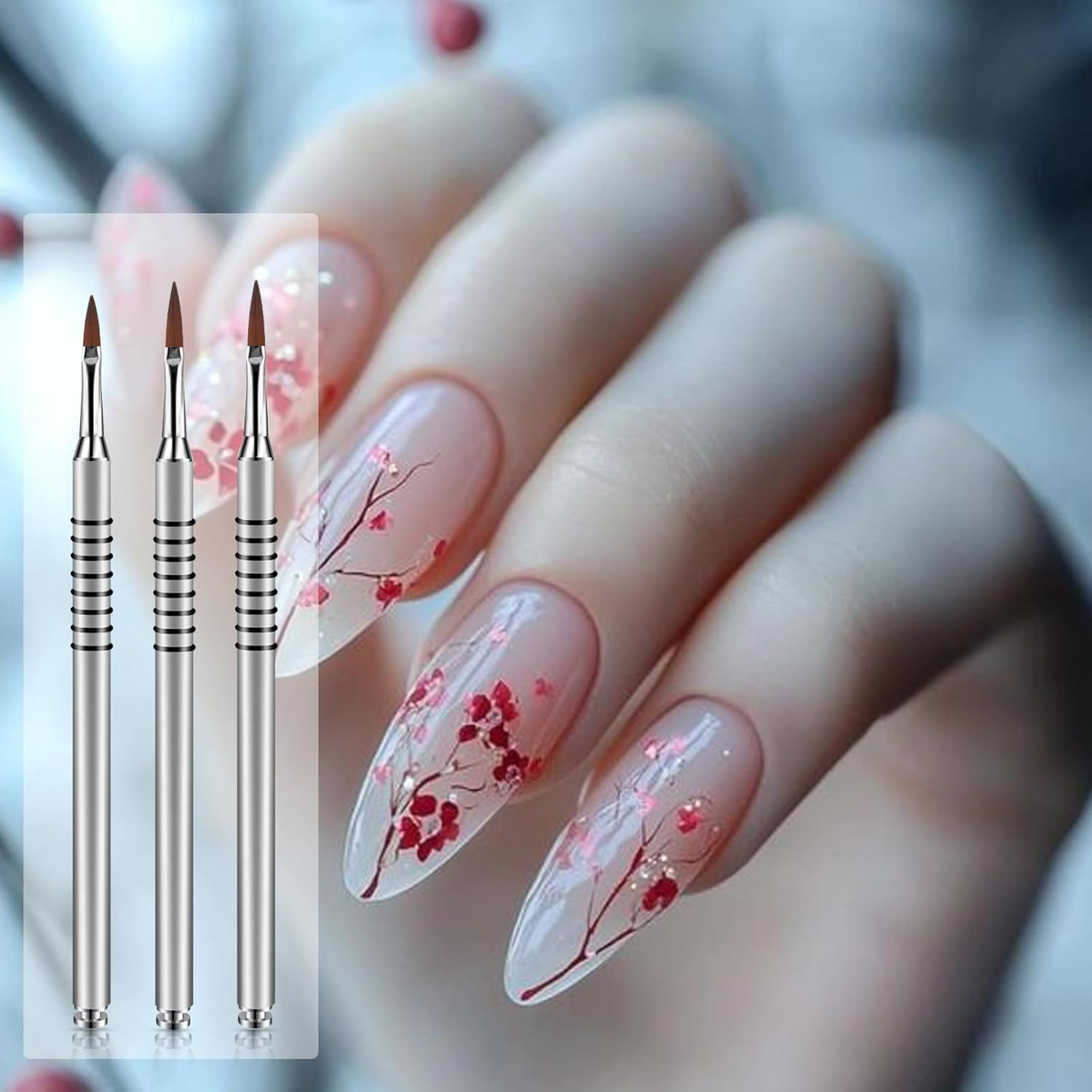3 Pack 3D Flower Brush for Acrylic Nail Brush #2#4#5 Kolinsky Nail Art Brushes f