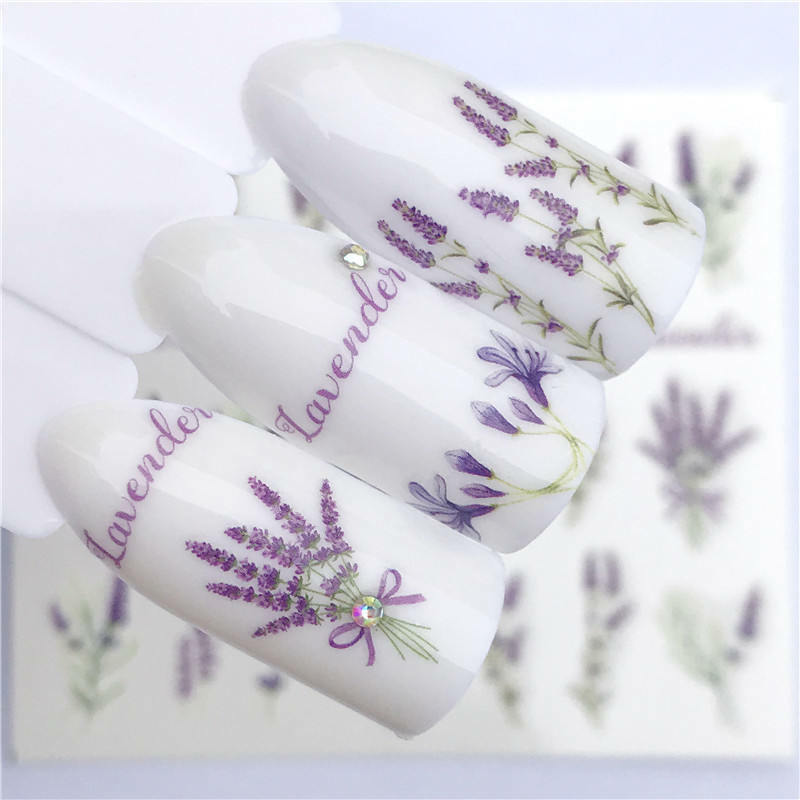 Nail Art Water Transfer Sticker Lavender Purple Flower Floral Decals Manicure