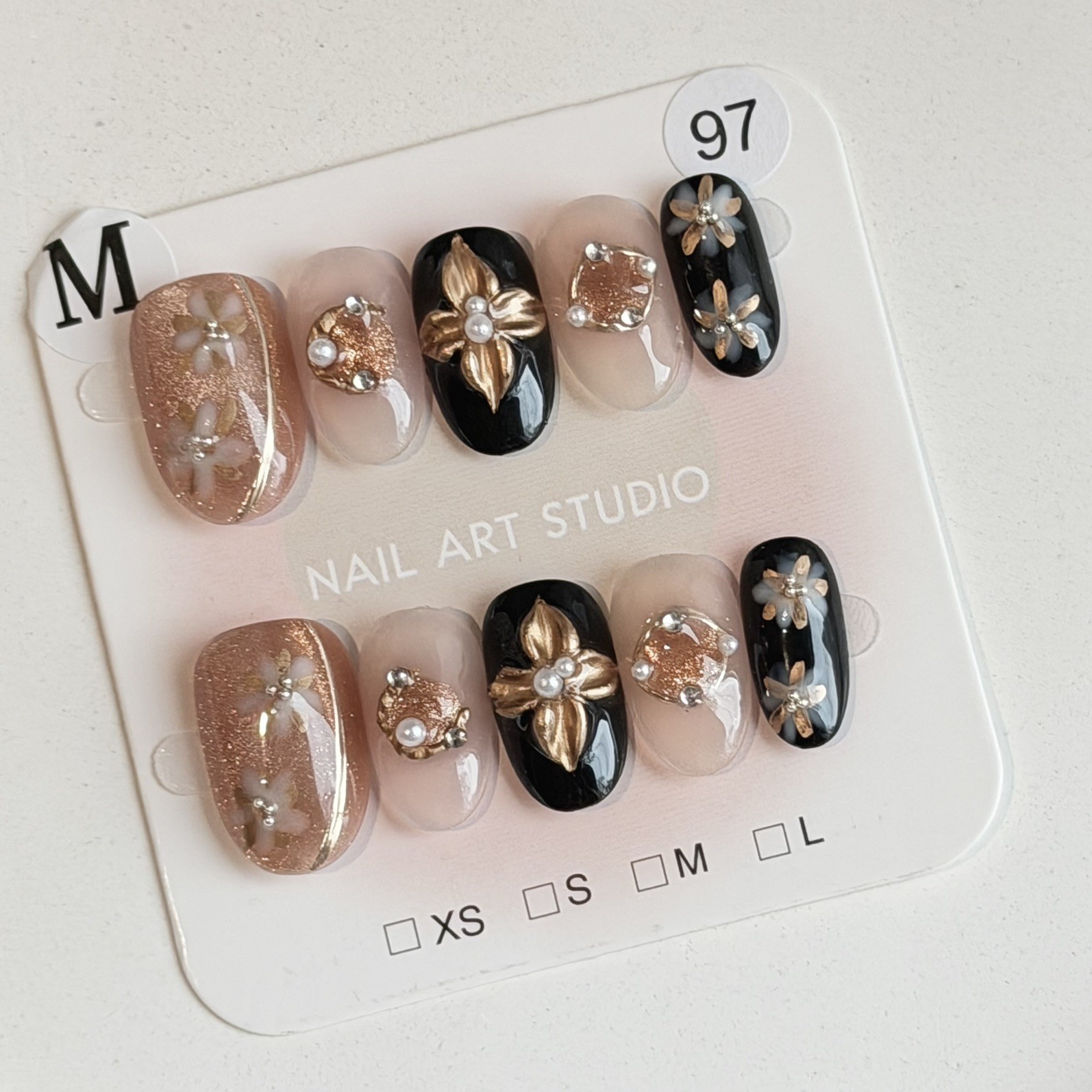 Unique Handmade Press-On Nails Size M | One of a Kind Set, Reusable 97