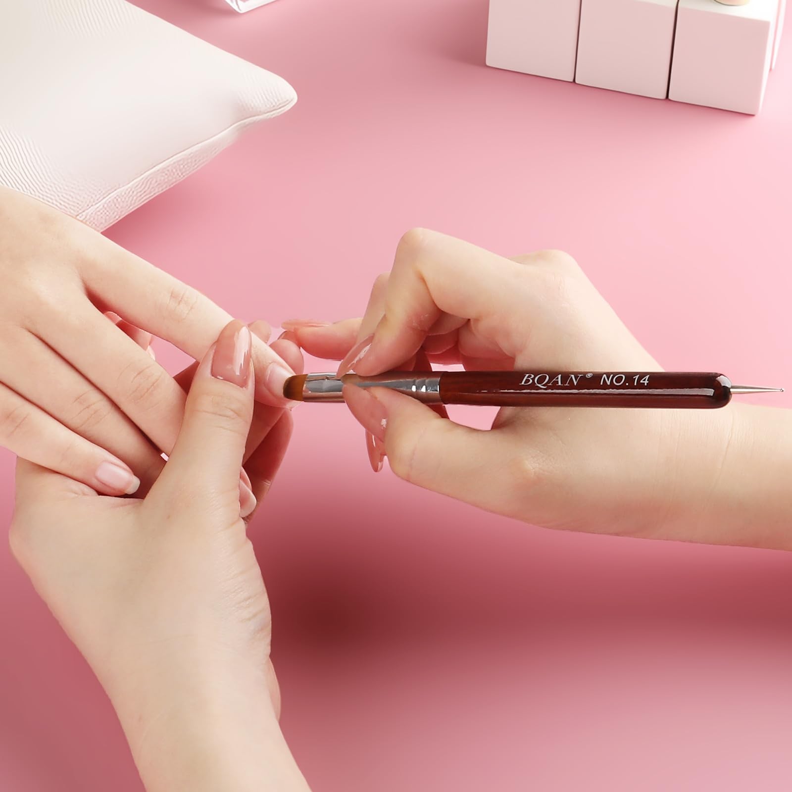 BQAN 2-Way French Tip & Clean Up Nail Brush 14# for Acrylic Nails 14#, Brown